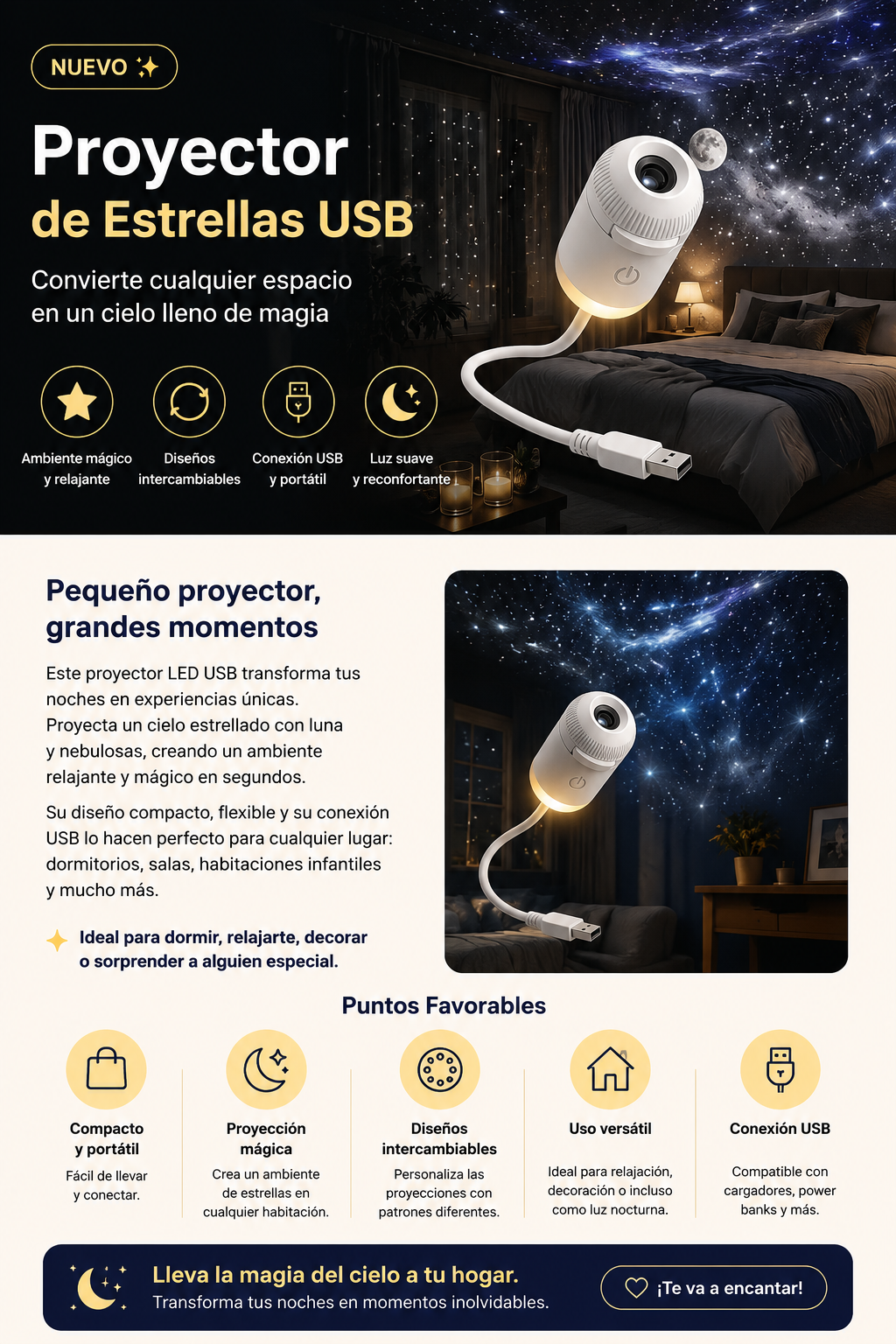 Proyector de Estrellas USB Compacto